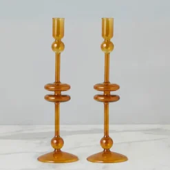 Amber Candlesticks Set of 2