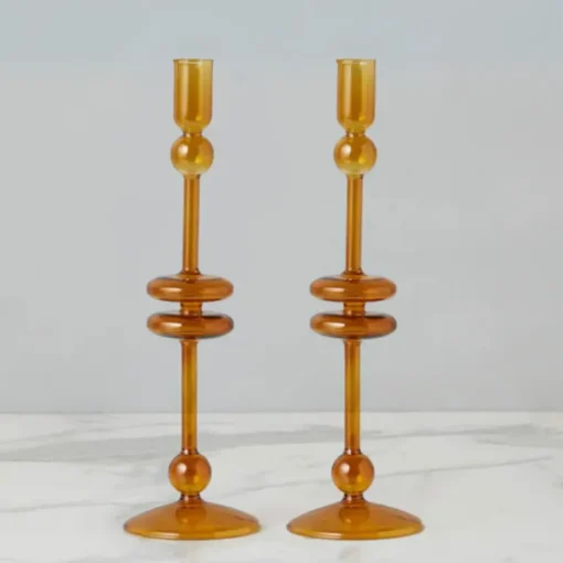 Amber Candlesticks Set of 2