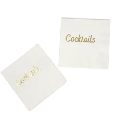Cocktails Napkin Pack - White & Gold