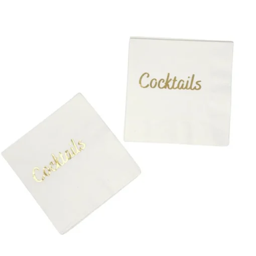 Cocktails Napkin Pack - White & Gold