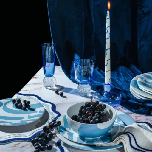 Colorblock Embroidered Napkin Dark Blue Set of 4