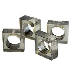 Crystal Cube Napkin Ring Smoke Set of 4