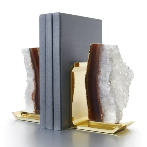 Fim Agate Druze & Gold Bookend Set