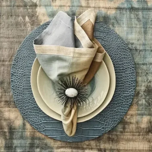 Flare Napkin Ring White & Slver Set of 4