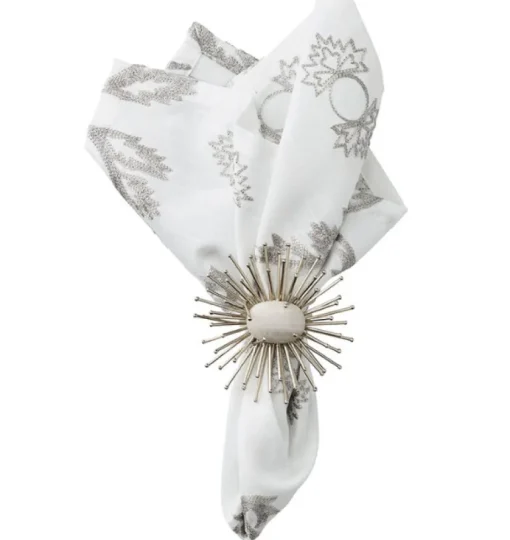 Flare Napkin Ring White & Slver Set of 4