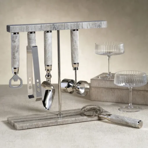 Grey Marble Bar Tool 5 Piece Set