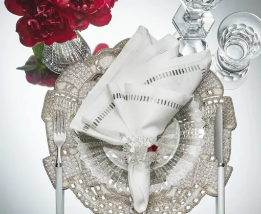 Harmonie Napkin in White, Gray & Silver, Set of 4