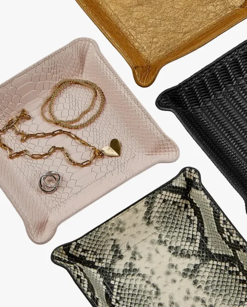 Leather Catchall Tray Embossed Python - Pink