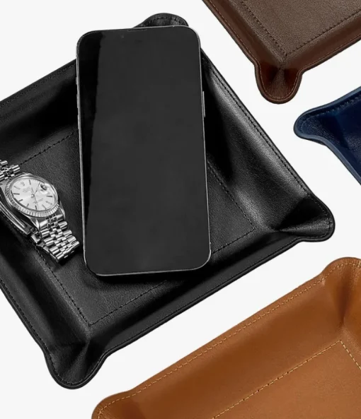 Leather Catchall Valet Tray Black