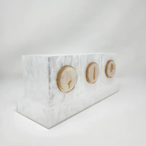 Let's Eat Silverware Caddy White Marble with Gold