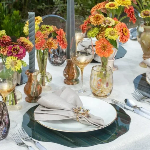 Metallic Linen Napkin Natural Silver Set of 4