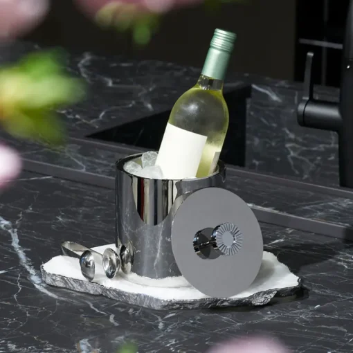 Striations Silver Ice Bucket with Tongs