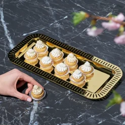 Striations Gold Small Rectangle Serving Tray