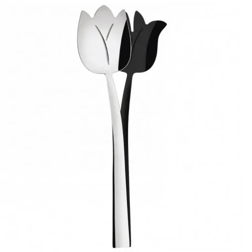 Tulipano Salad Serving Set - Silver & Black